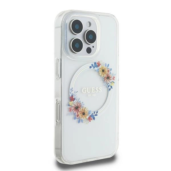 Guess IML Flowers Wreath MagSafe iPhone 16 Pro Case - Clear_3