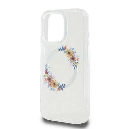 Guess IML Flowers Wreath MagSafe iPhone 16 Pro Case - Clear_5
