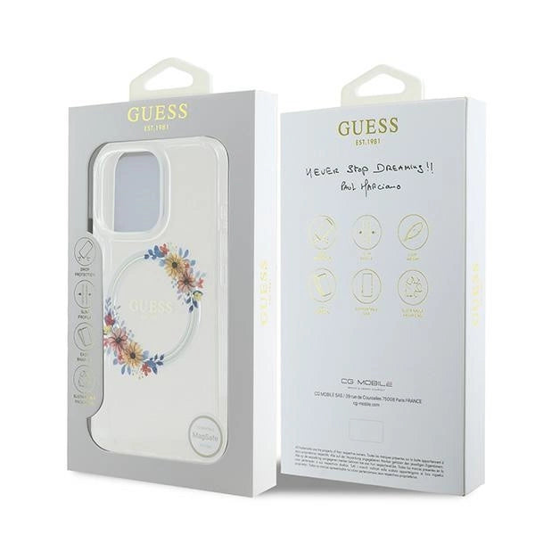 Guess IML Flowers Wreath MagSafe iPhone 16 Pro Case - Clear_7