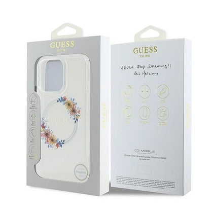Guess IML Flowers Wreath MagSafe iPhone 16 Pro Case - Clear_7