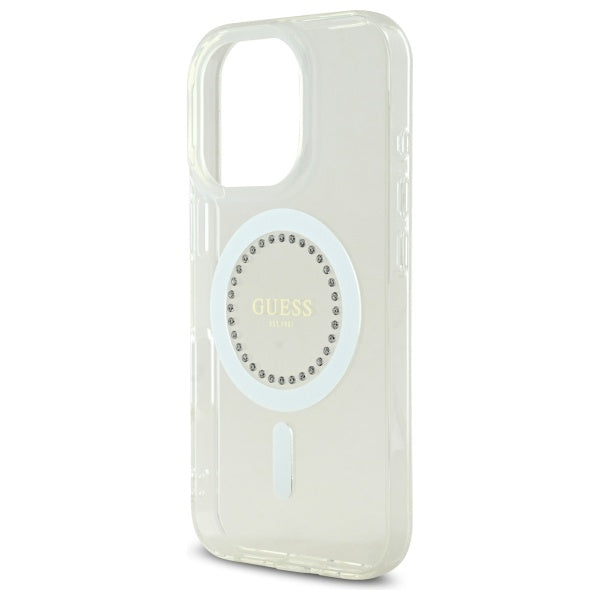 Guess IML Rhinestones MagSafe Case for iPhone 16 Pro - White_5