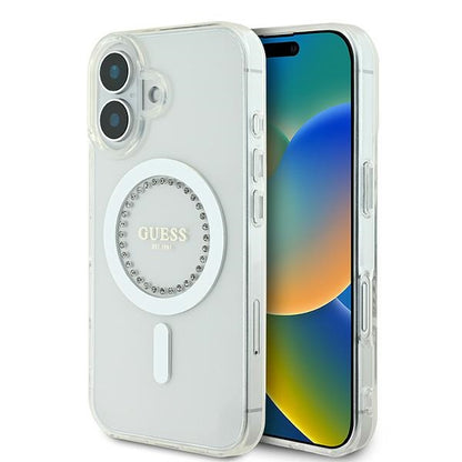 Guess IML Rhinestones MagSafe Case for iPhone 16 Plus - White_0