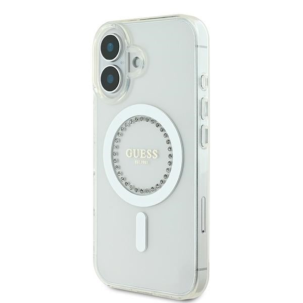 Guess IML Rhinestones MagSafe Case for iPhone 16 Plus - White_1