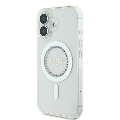 Guess IML Rhinestones MagSafe Case for iPhone 16 Plus - White_1