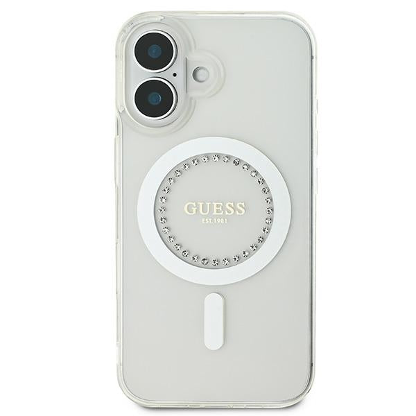 Guess IML Rhinestones MagSafe Case for iPhone 16 Plus - White_2