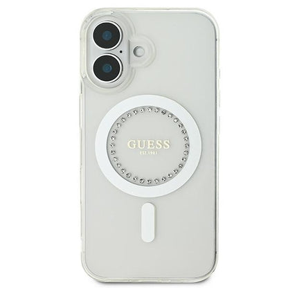 Guess IML Rhinestones MagSafe Case for iPhone 16 Plus - White_2