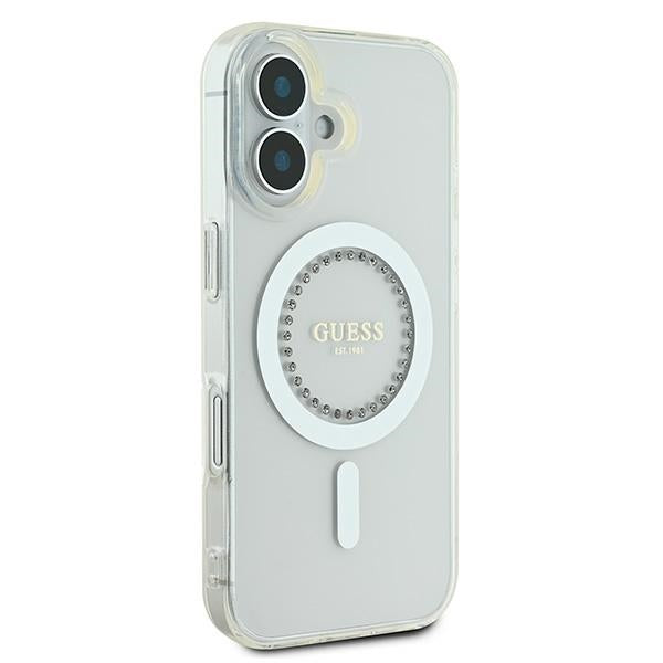 Guess IML Rhinestones MagSafe Case for iPhone 16 Plus - White_3