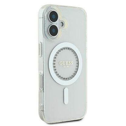 Guess IML Rhinestones MagSafe Case for iPhone 16 Plus - White_3