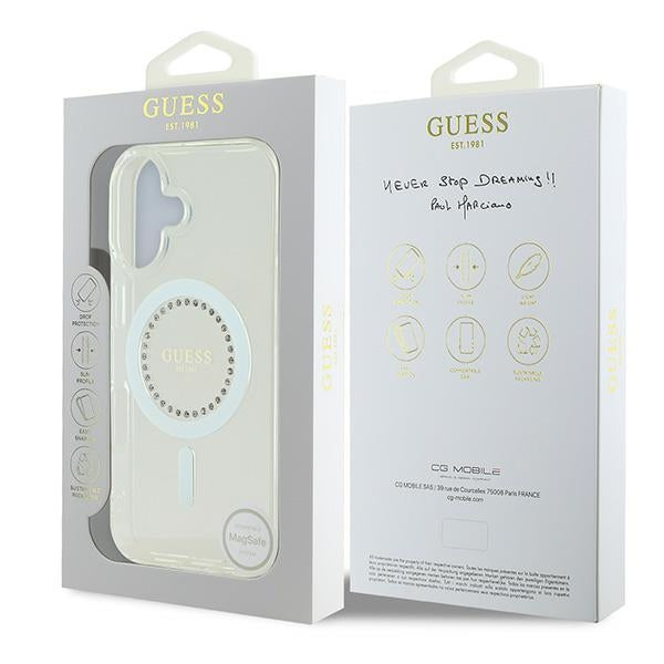 Guess IML Rhinestones MagSafe Case for iPhone 16 Plus - White_7