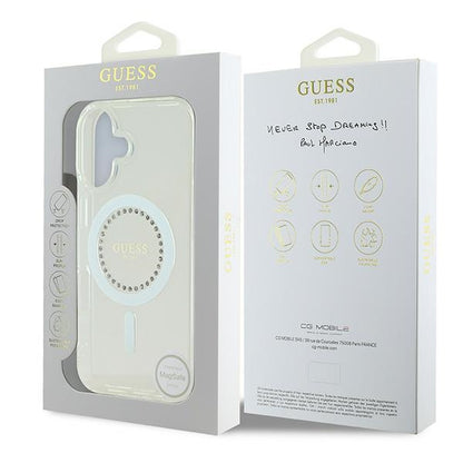 Guess IML Rhinestones MagSafe Case for iPhone 16 Plus - White_7