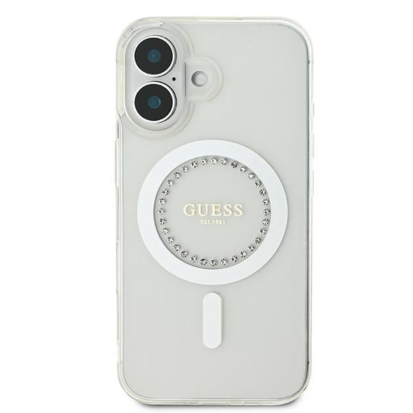 Guess IML Rhinestones MagSafe Case for iPhone 16 - White_2