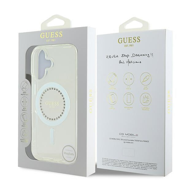 Guess IML Rhinestones MagSafe Case for iPhone 16 - White_7