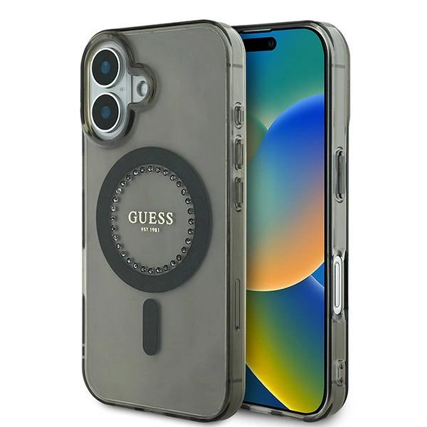 Guess IML Rhinestones MagSafe iPhone 16 Case - Black_0