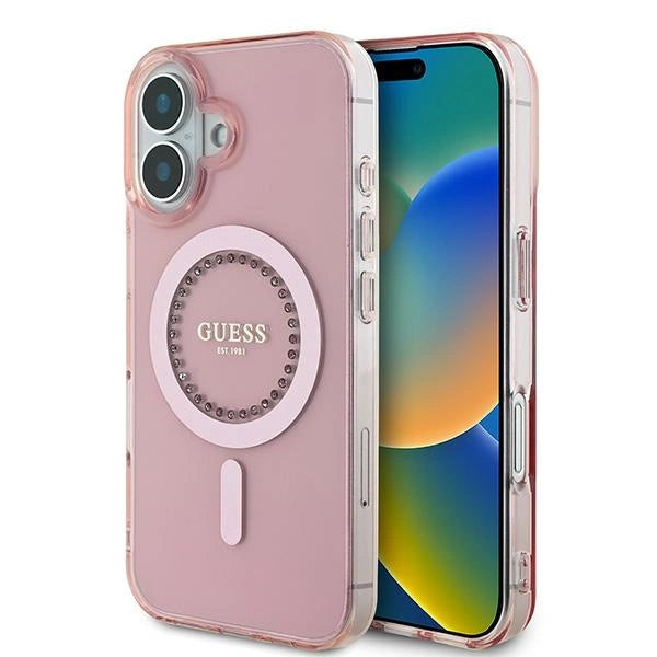 Guess IML Rhinestones MagSafe iPhone 16 Case - Pink_0