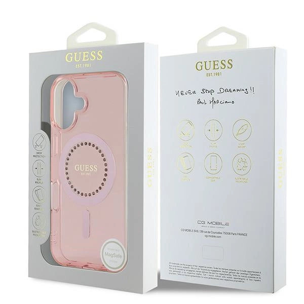 Guess IML Rhinestones MagSafe iPhone 16 Case - Pink_7
