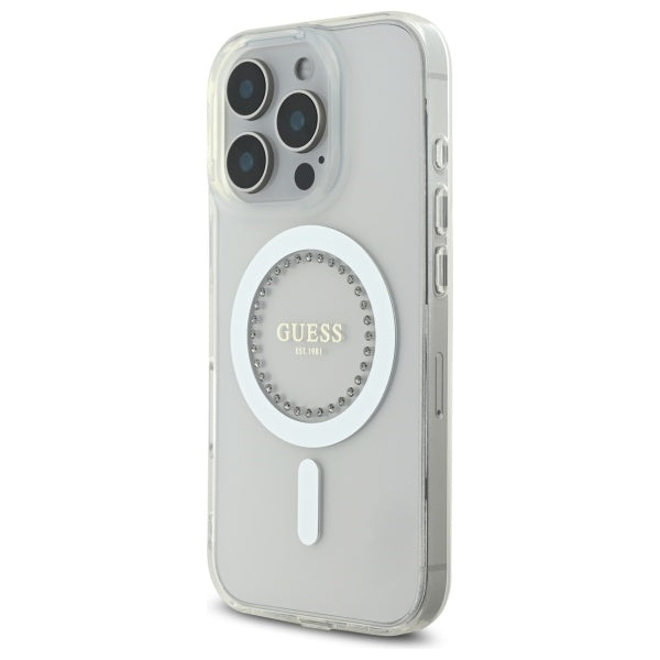 Guess IML Rhinestones MagSafe Case for iPhone 16 Pro Max - White_1