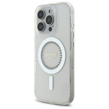 Guess IML Rhinestones MagSafe Case for iPhone 16 Pro Max - White_1