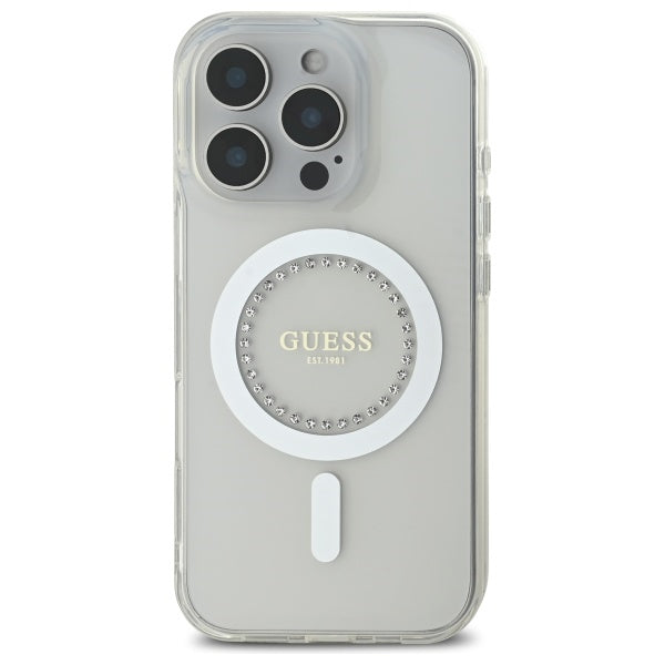 Guess IML Rhinestones MagSafe Case for iPhone 16 Pro Max - White_2