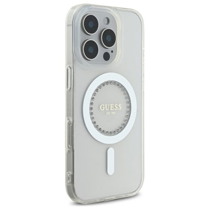 Guess IML Rhinestones MagSafe Case for iPhone 16 Pro Max - White_3