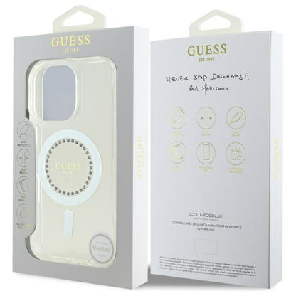 Guess IML Rhinestones MagSafe Case for iPhone 16 Pro Max - White_7