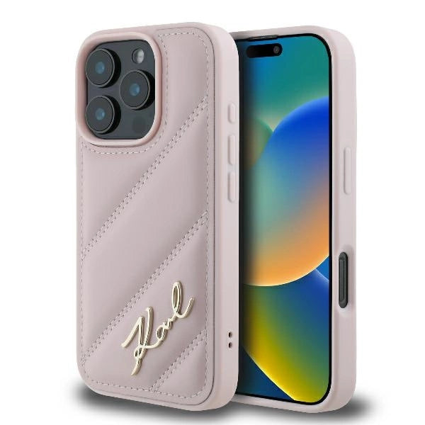 Karl Lagerfeld Quilted Signature iPhone 16 Pro Case - Pink_0