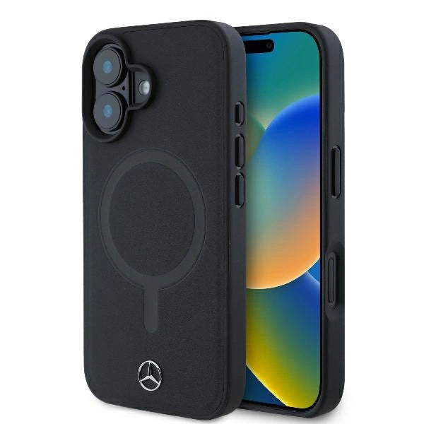 Mercedes Plain Smooth Leather MagSafe iPhone 16 Case - Black_0