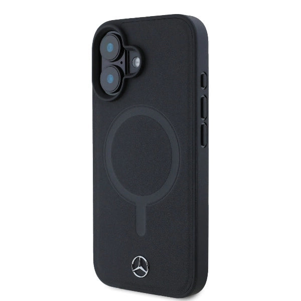 Mercedes Plain Smooth Leather MagSafe iPhone 16 Case - Black_1