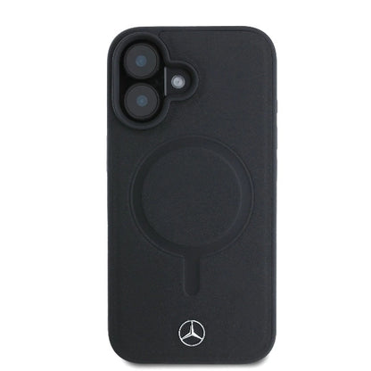 Mercedes Plain Smooth Leather MagSafe iPhone 16 Case - Black_2