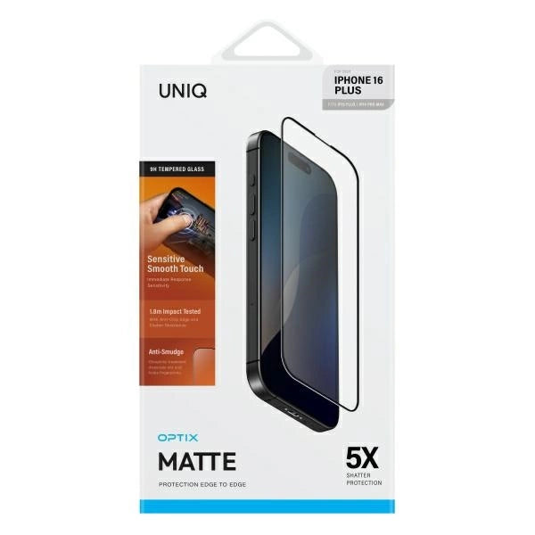 Uniq Optix Matte tempered glass with applicator for iPhone 16 Plus_1