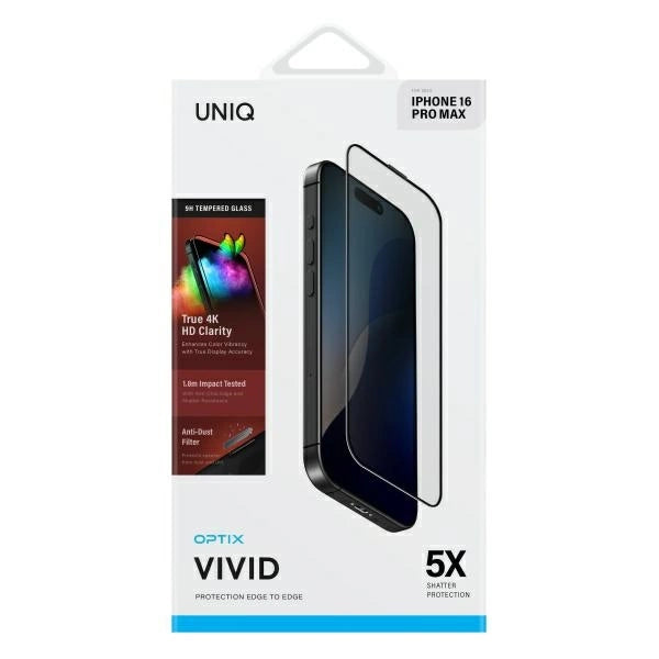 Uniq Optix Vivid tempered glass with applicator for iPhone 16 Pro Max_1