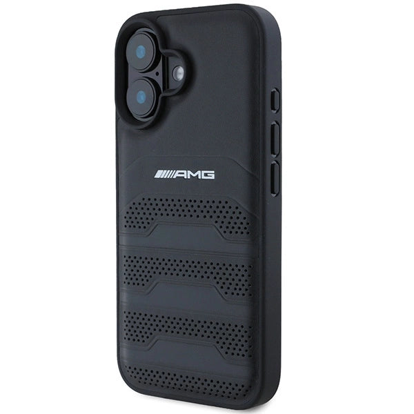 AMG Leather Debossed Lines Black Logo iPhone 16 Case - Black_1