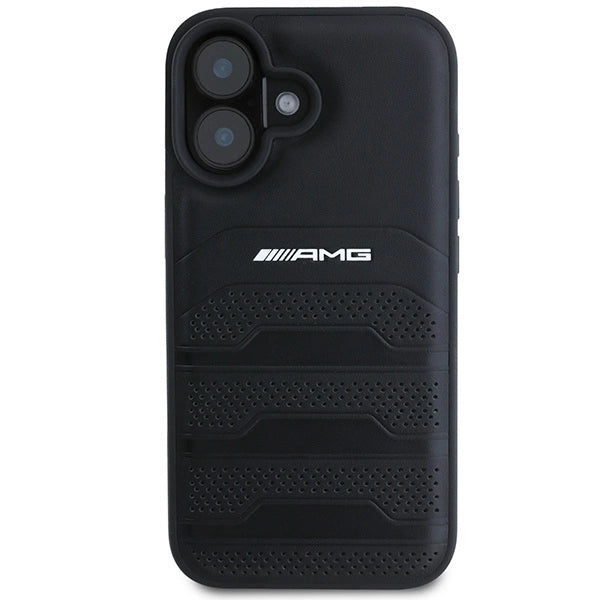 AMG Leather Debossed Lines Black Logo iPhone 16 Case - Black_2