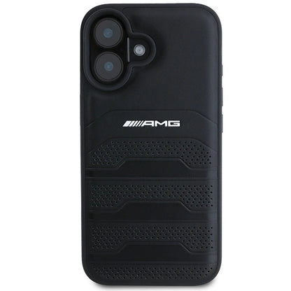 AMG Leather Debossed Lines Black Logo iPhone 16 Case - Black_2