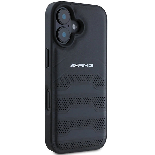 AMG Leather Debossed Lines Black Logo iPhone 16 Case - Black_3