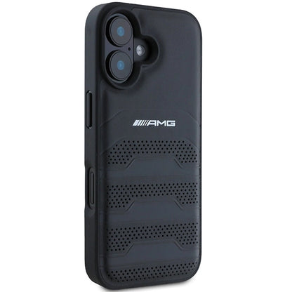 AMG Leather Debossed Lines Black Logo iPhone 16 Case - Black_3
