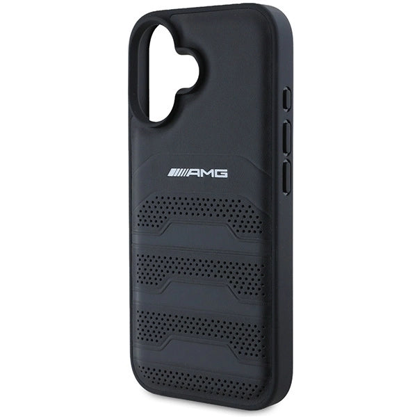 AMG Leather Debossed Lines Black Logo iPhone 16 Case - Black_5