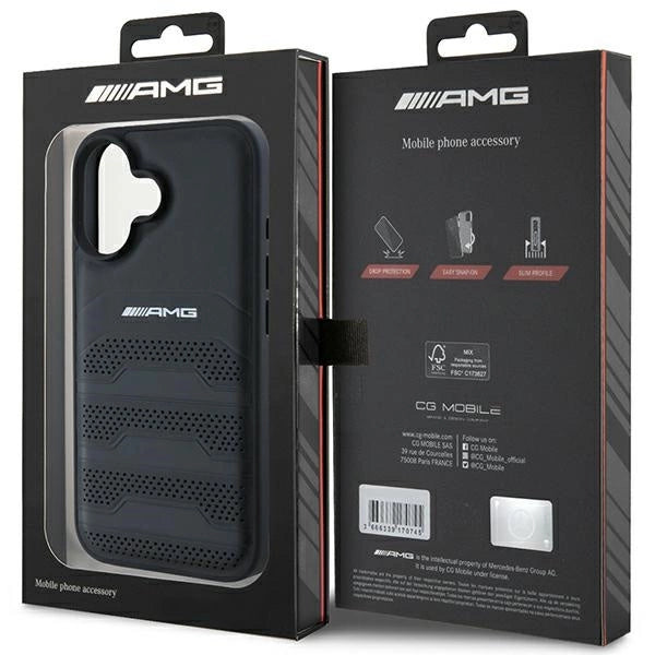 AMG Leather Debossed Lines Black Logo iPhone 16 Case - Black_7