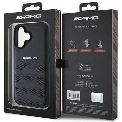AMG Leather Debossed Lines Black Logo iPhone 16 Case - Black_7
