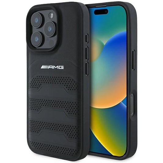 AMG Leather Debossed Lines Black Logo iPhone 16 Pro Max Case - Black_0