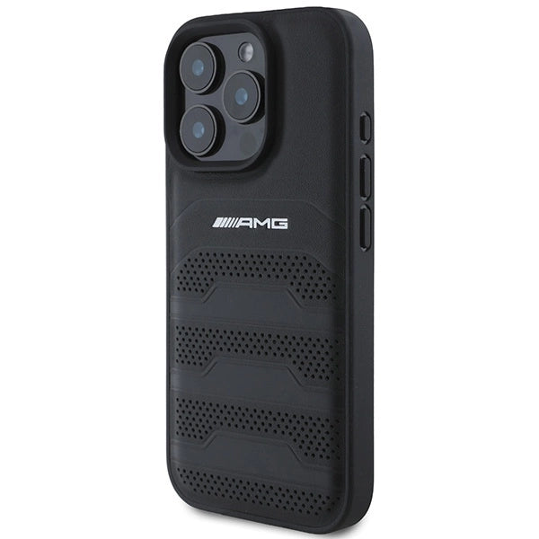 AMG Leather Debossed Lines Black Logo iPhone 16 Pro Max Case - Black_1