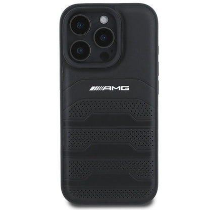 AMG Leather Debossed Lines Black Logo iPhone 16 Pro Max Case - Black_2