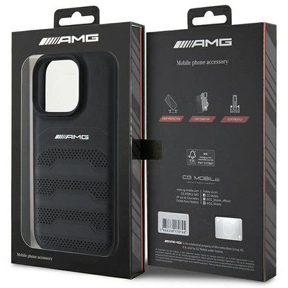 AMG Leather Debossed Lines Black Logo iPhone 16 Pro Max Case - Black_7