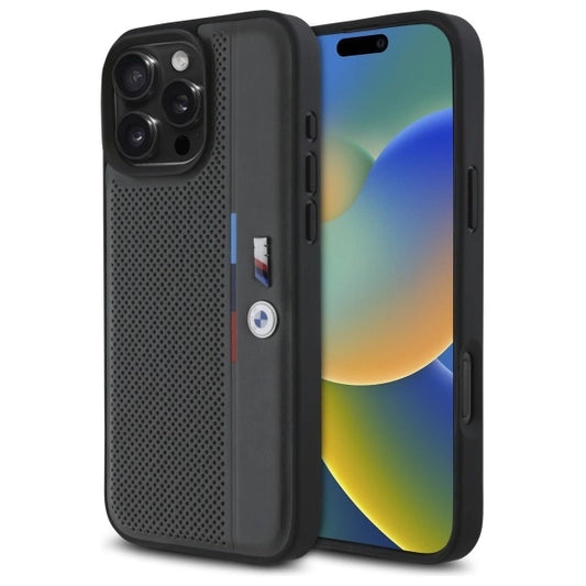 BMW M Perforated Tricolor Detail Line iPhone 16 Pro Case - Dark Gray_0
