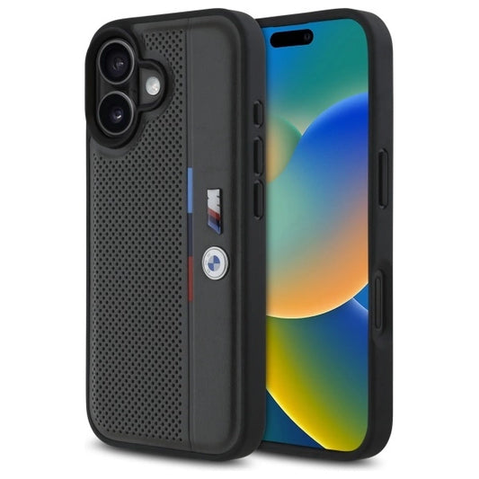 BMW M Perforated Tricolor Detail Line iPhone 16 Case - Dark Gray_0
