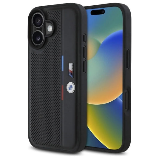 BMW M Perforated Tricolor Detail Line iPhone 16 Case - Black_0