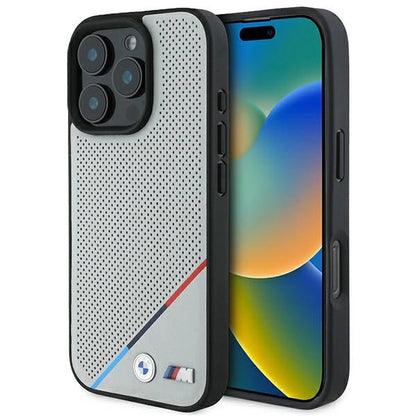 BMW M Perforated Tricolor Line MagSafe Case for iPhone 16 Pro - Gray_0