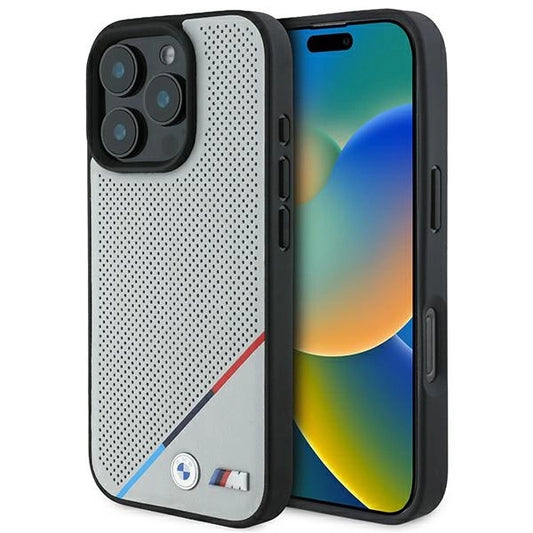 BMW M Perforated Tricolor Line MagSafe Case for iPhone 16 Pro - Gray_0