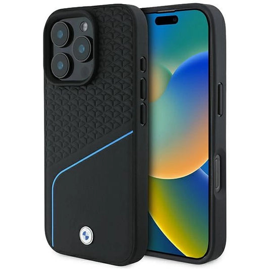 BMW Signature Leather Textured &amp; Line MagSafe iPhone 16 Pro Case - Black_0
