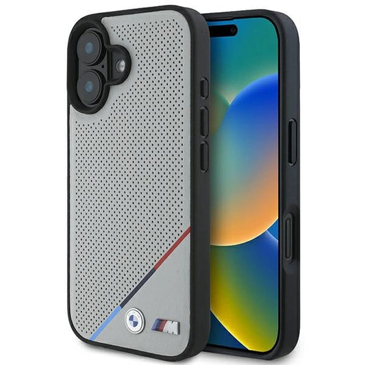 BMW M Perforated Tricolor Line MagSafe iPhone 16 Case - Gray_0
