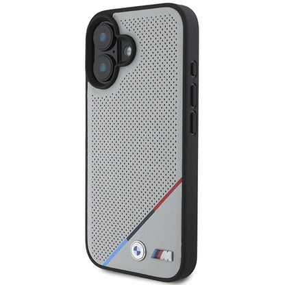 BMW M Perforated Tricolor Line MagSafe iPhone 16 Case - Gray_1